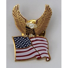 Eagle on Stars & Stripes Flag Lapel Badge / Hat Pin